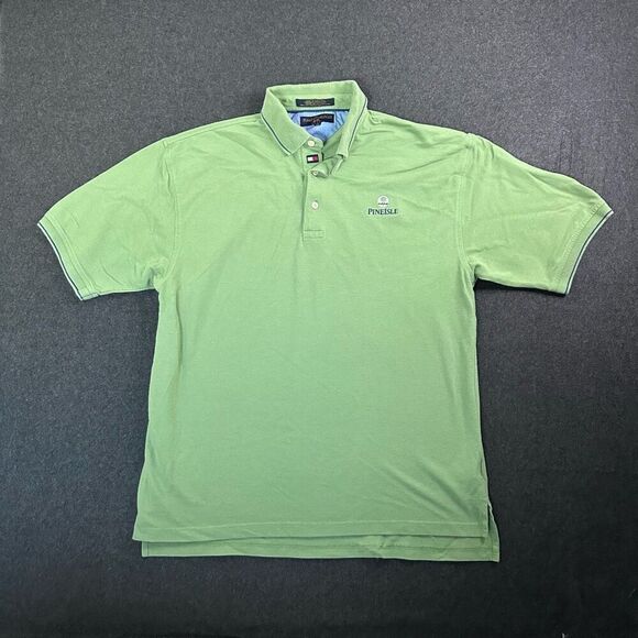 Vintage Tommy Hilfiger Golf SS Polo Shirt Mens L Green Pinehurst Golf Logo Prepp - Picture 1 of 8